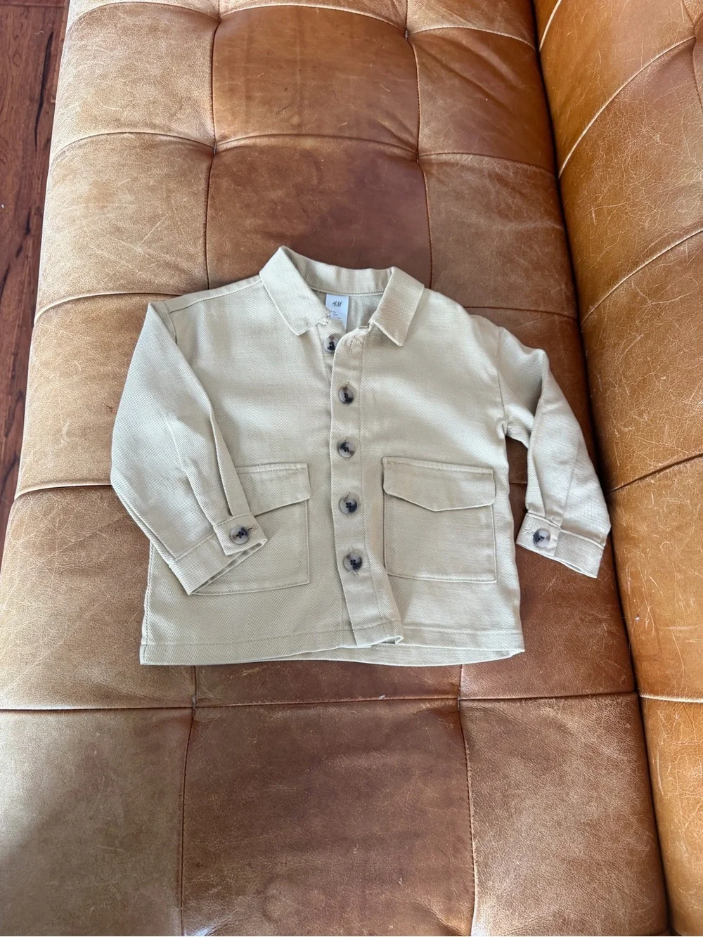 Kids Neutral Cream Button-Front Pants Set